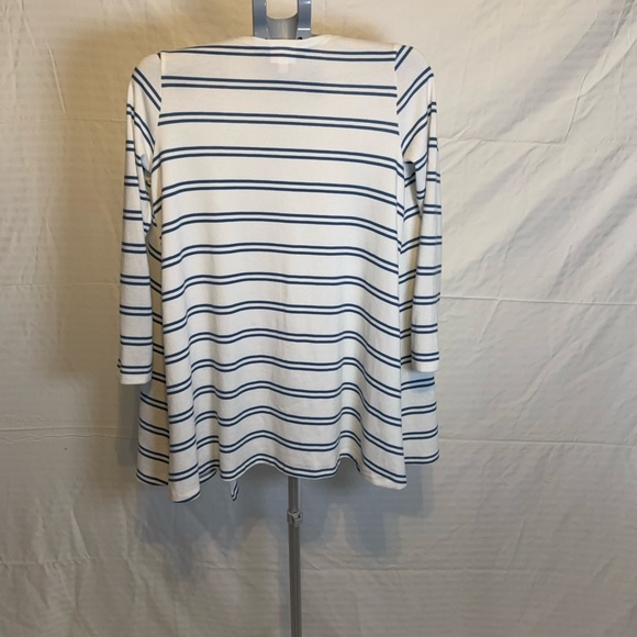 LuLaRoe White and Navy Striped Open Cardigan - Picture 3 of 5